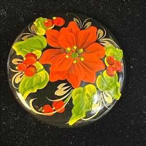 248- Vintage Signed Russian hand-painted Khokhloma-style folk art.